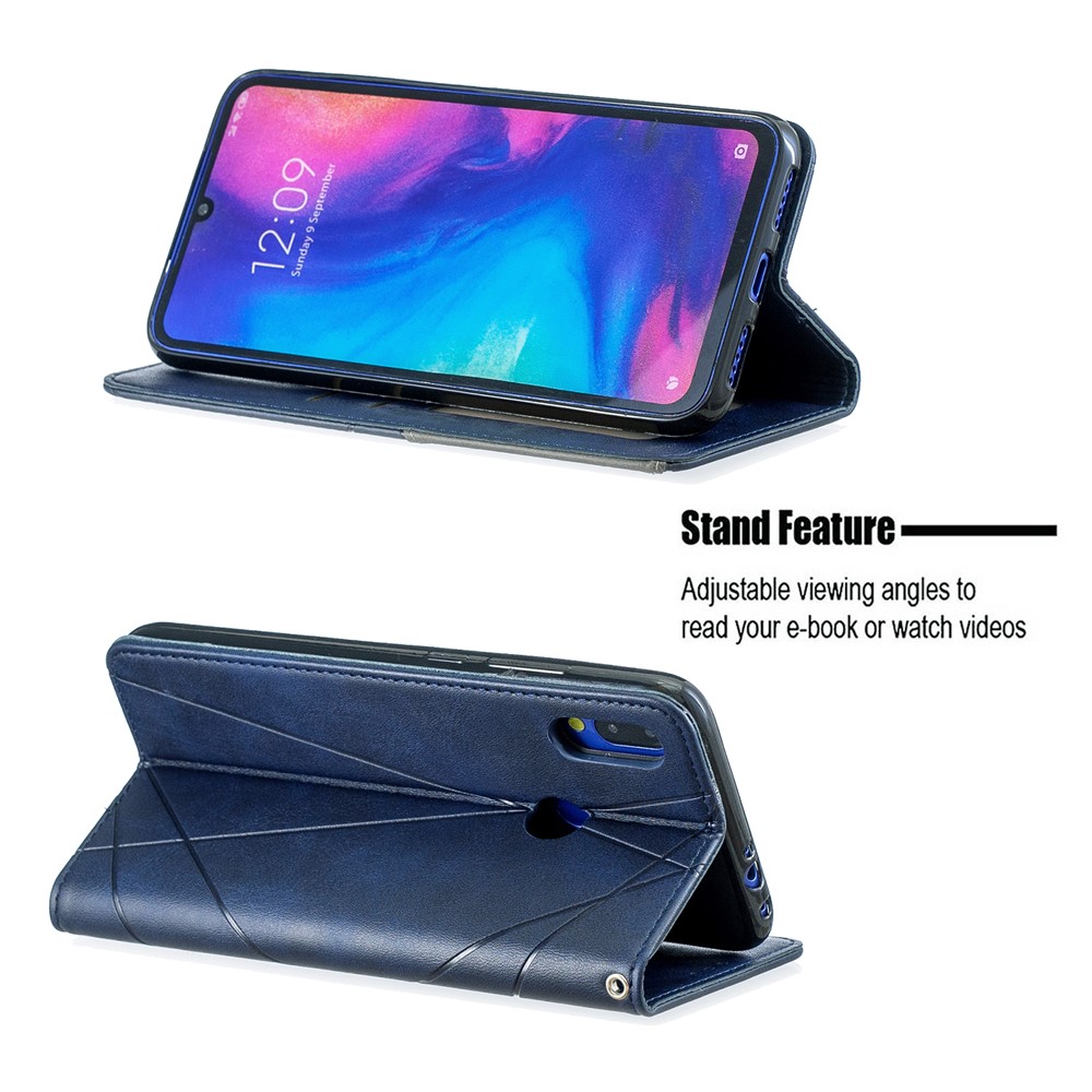 Custodia In Pelle Con Motivo Geometrico Per Xiaomi Redmi Note 7 / Note 7 Pro (india) / Nota 7S - Blu-2