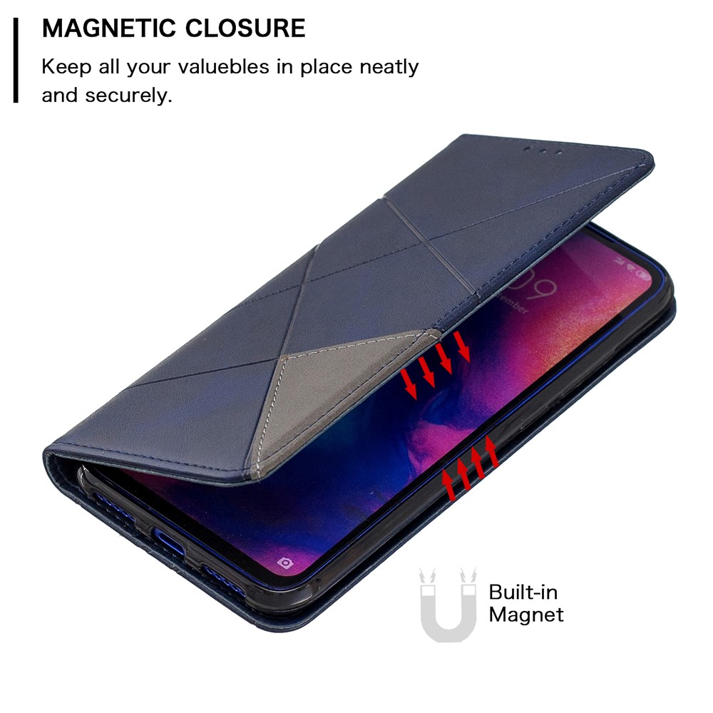 Custodia In Pelle Con Motivo Geometrico Per Xiaomi Redmi Note 7 / Note 7 Pro (india) / Nota 7S - Blu-3