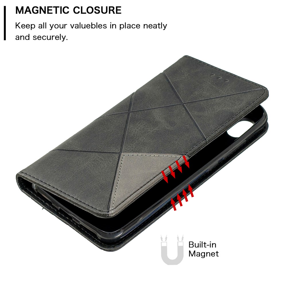 Case de Cartera de Cuero de Patrón Geométrico Para Xiaomi Redmi 7a - Negro