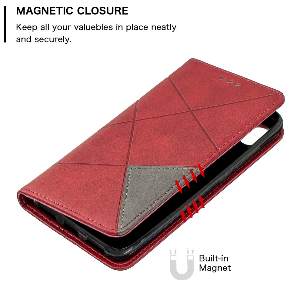 Estojo De Titular De Cartão De Padrão Geométrico De Couro Para Xiaomi Redmi 7a - Vermelho-3