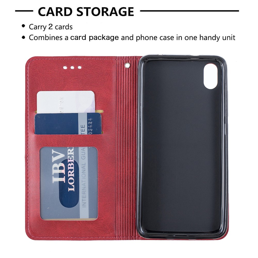 Estojo De Titular De Cartão De Padrão Geométrico De Couro Para Xiaomi Redmi 7a - Vermelho-4