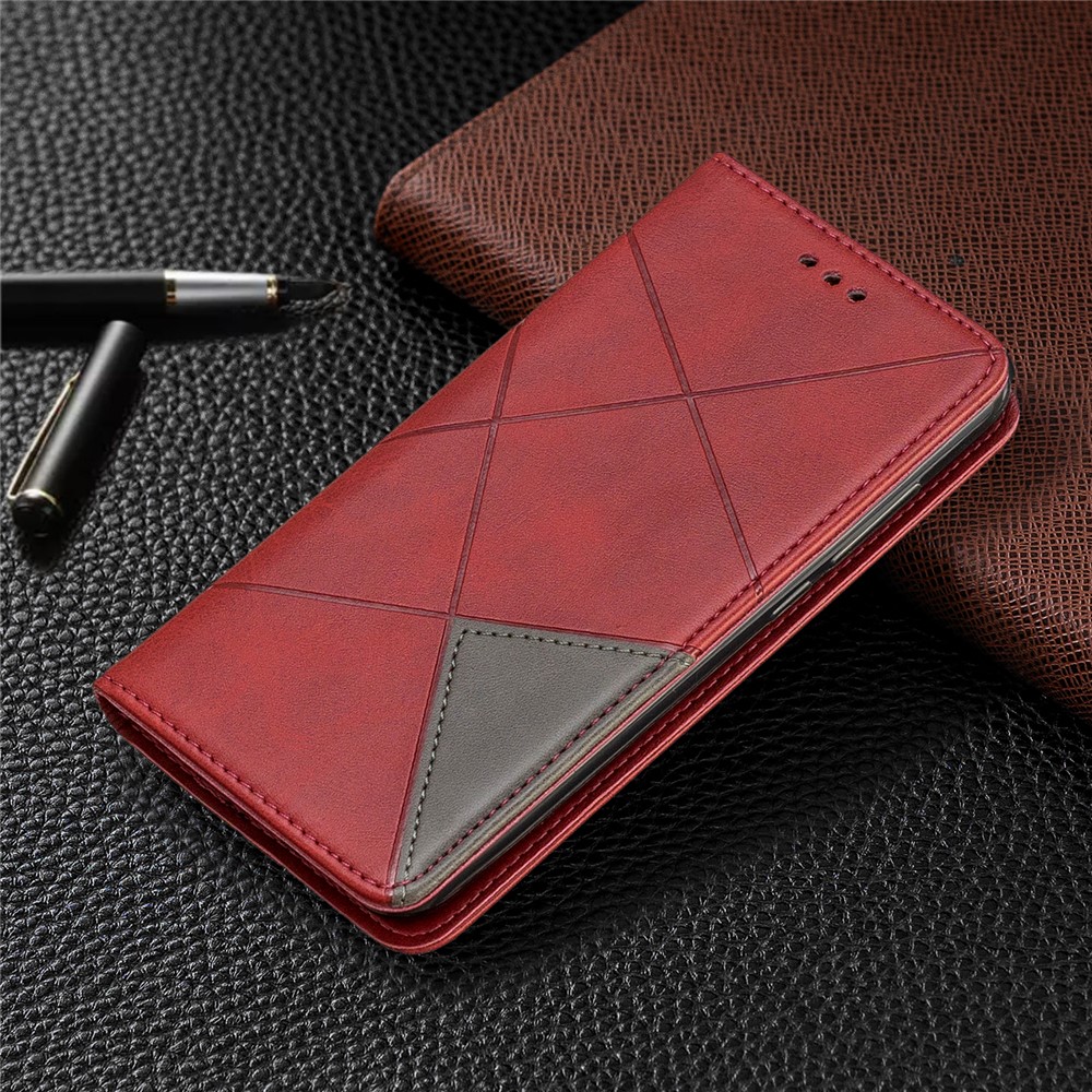 Estojo De Titular De Cartão De Padrão Geométrico De Couro Para Xiaomi Redmi 7a - Vermelho-5