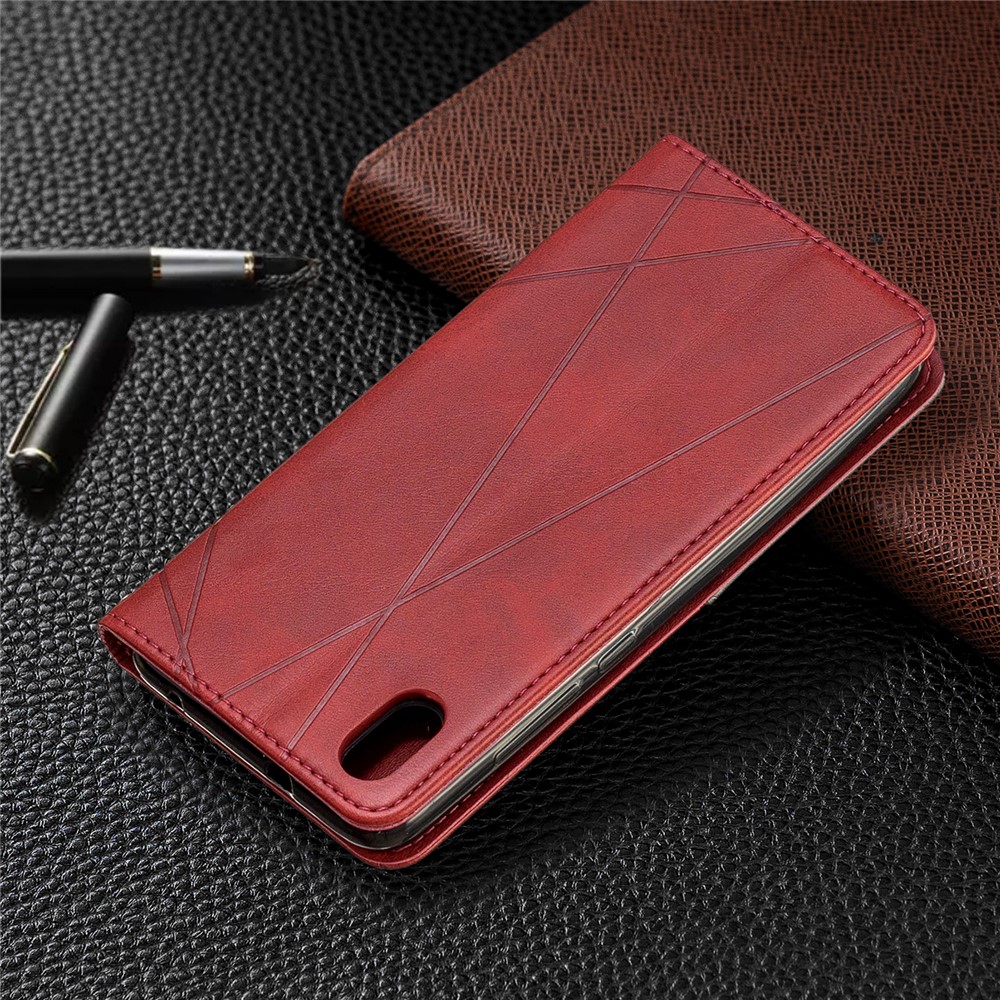 Estojo De Titular De Cartão De Padrão Geométrico De Couro Para Xiaomi Redmi 7a - Vermelho-6