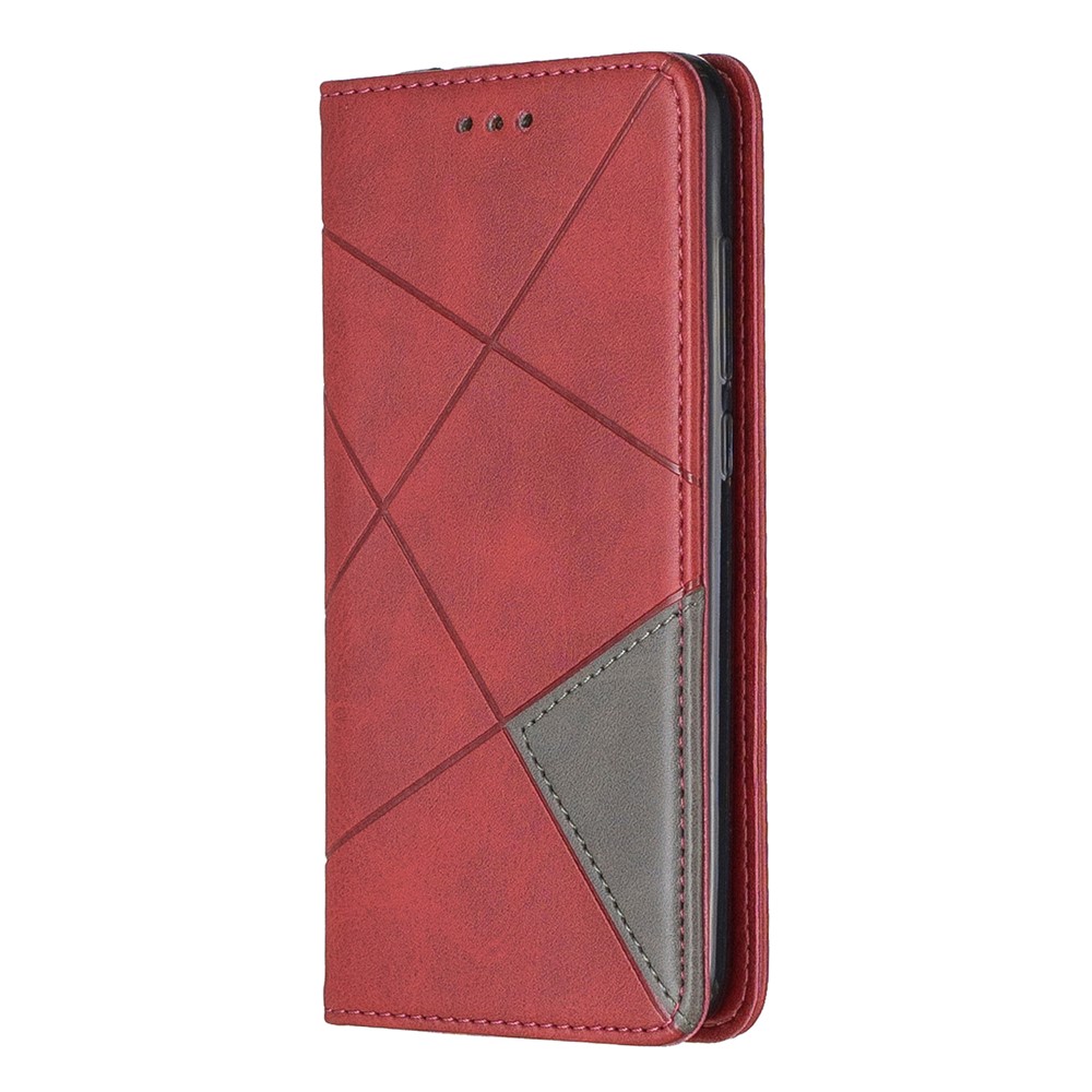 Estojo De Titular De Cartão De Padrão Geométrico De Couro Para Xiaomi Redmi 7a - Vermelho-7