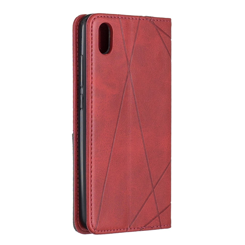 Estojo De Titular De Cartão De Padrão Geométrico De Couro Para Xiaomi Redmi 7a - Vermelho-8