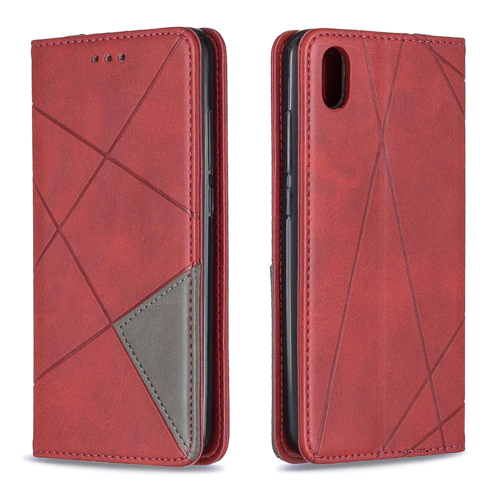 Estojo De Titular De Cartão De Padrão Geométrico De Couro Para Xiaomi Redmi 7a - Vermelho-9