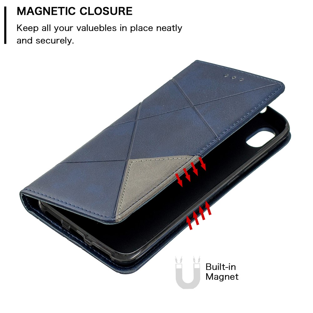 Case de Cartera de Cuero de Patrón Geométrico Para Xiaomi Redmi 7a - Azul-3