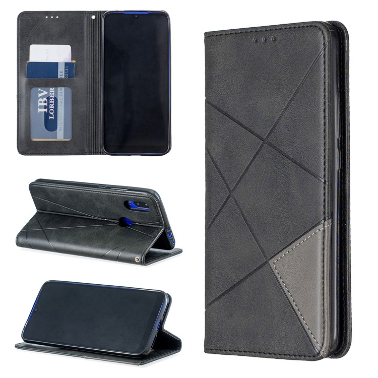 Geometric Pattern Leather Card Holder Case for Xiaomi Redmi 7 / Redmi Y3 - Black-1