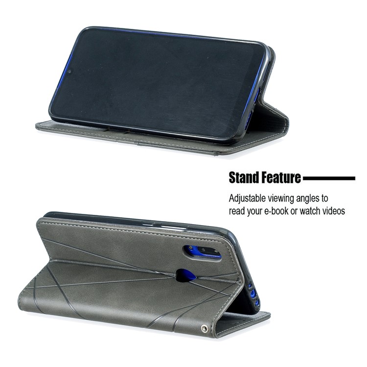 Funda De Cuero Con Patrón Geométrico Para Xiaomi Redmi 7 / Redmi Y3 - Gris-2