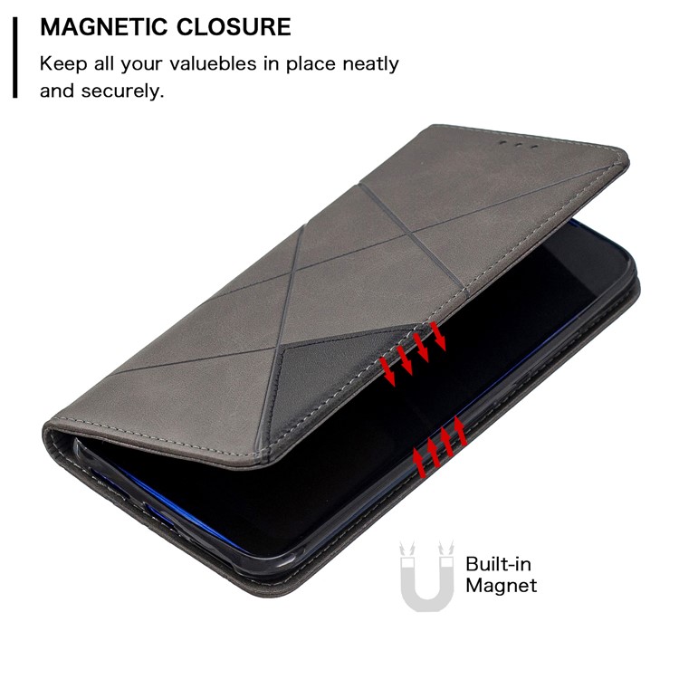 Funda De Cuero Con Patrón Geométrico Para Xiaomi Redmi 7 / Redmi Y3 - Gris-3