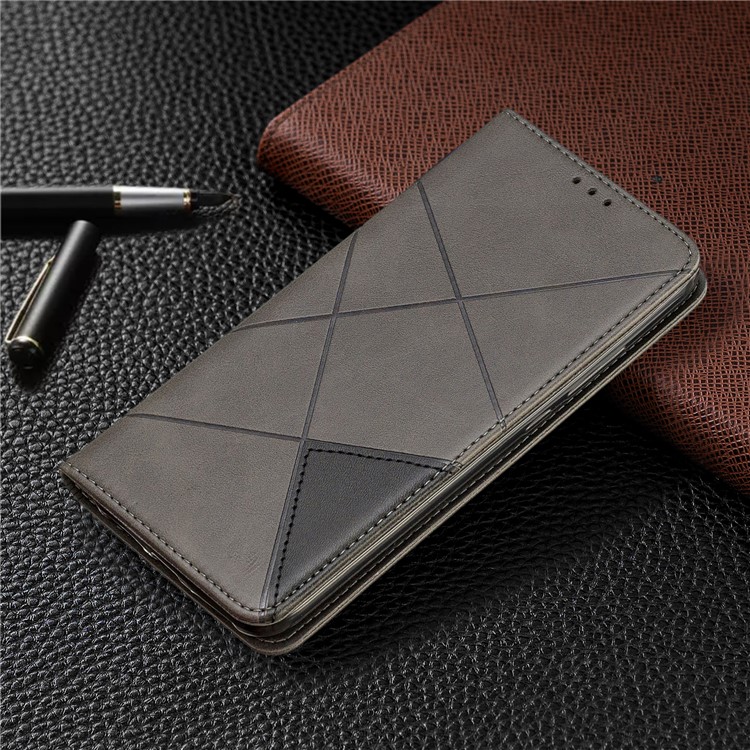 Funda De Cuero Con Patrón Geométrico Para Xiaomi Redmi 7 / Redmi Y3 - Gris-5