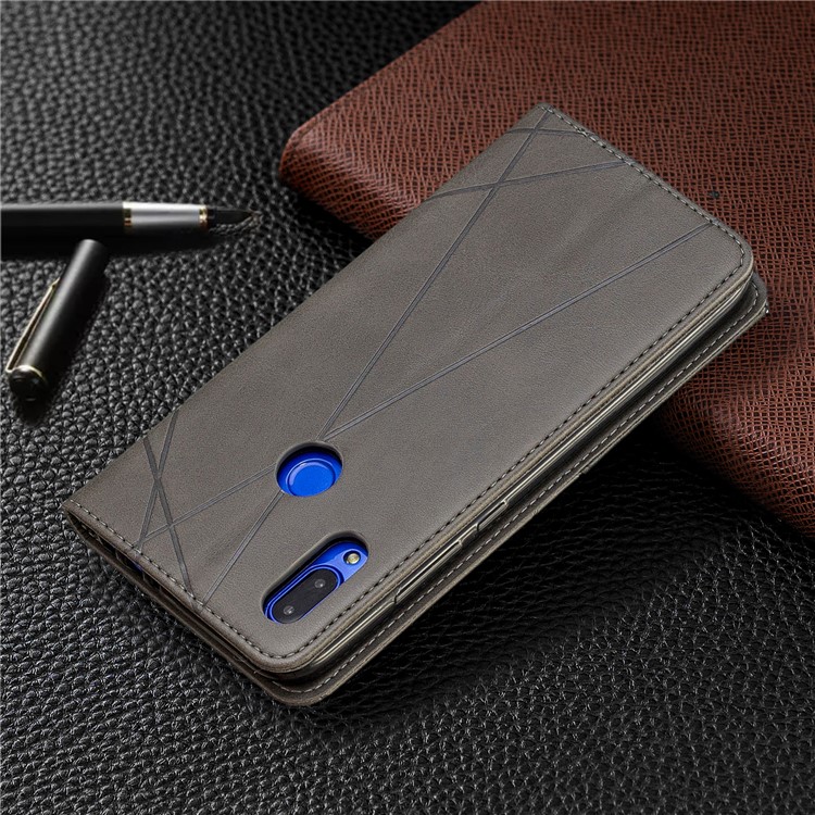Funda De Cuero Con Patrón Geométrico Para Xiaomi Redmi 7 / Redmi Y3 - Gris-6