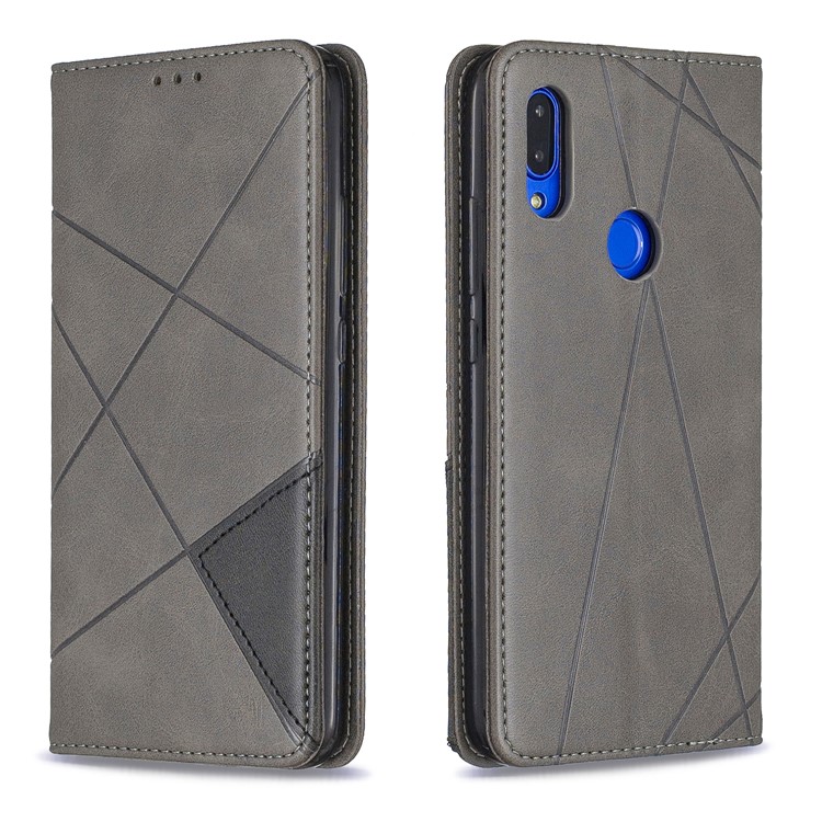 Funda De Cuero Con Patrón Geométrico Para Xiaomi Redmi 7 / Redmi Y3 - Gris-9