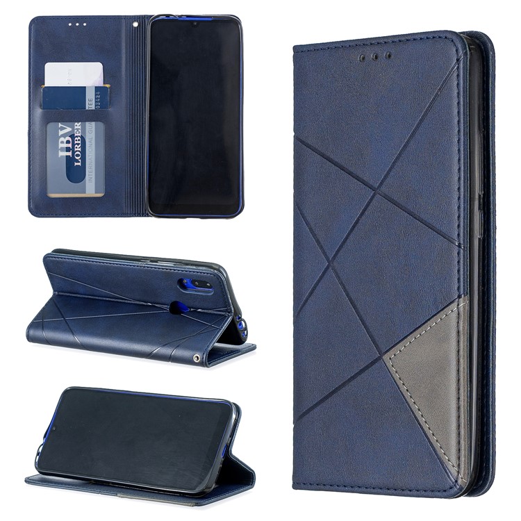 Geometric Pattern Leather Card Holder Case for Xiaomi Redmi 7 / Redmi Y3 - Blue-1