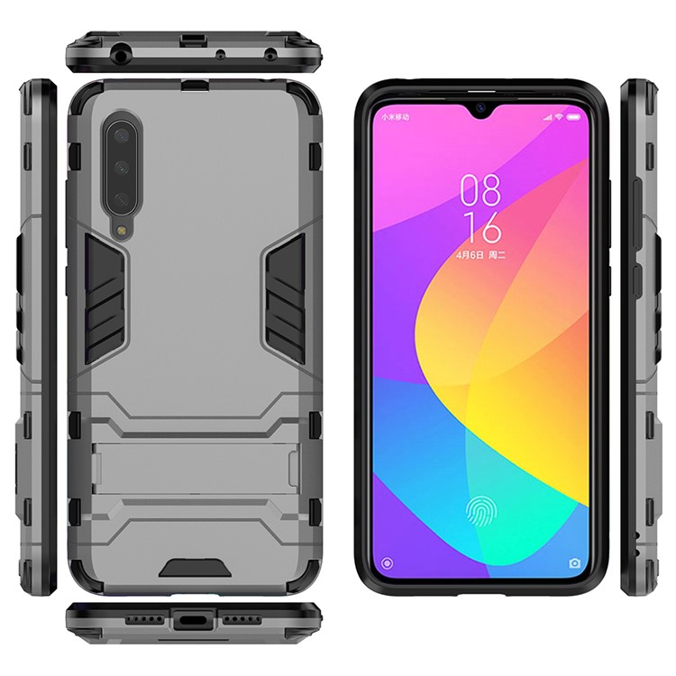 Plastic + TPU Hybrid Case with Kickstand for Xiaomi Mi 9 Lite/ Mi CC9/ Mi CC9 Meitu Edition - Grey-2