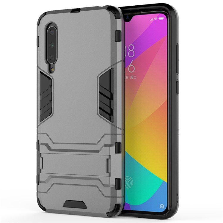 Plastic + TPU Hybrid Case with Kickstand for Xiaomi Mi 9 Lite/ Mi CC9/ Mi CC9 Meitu Edition - Grey-3