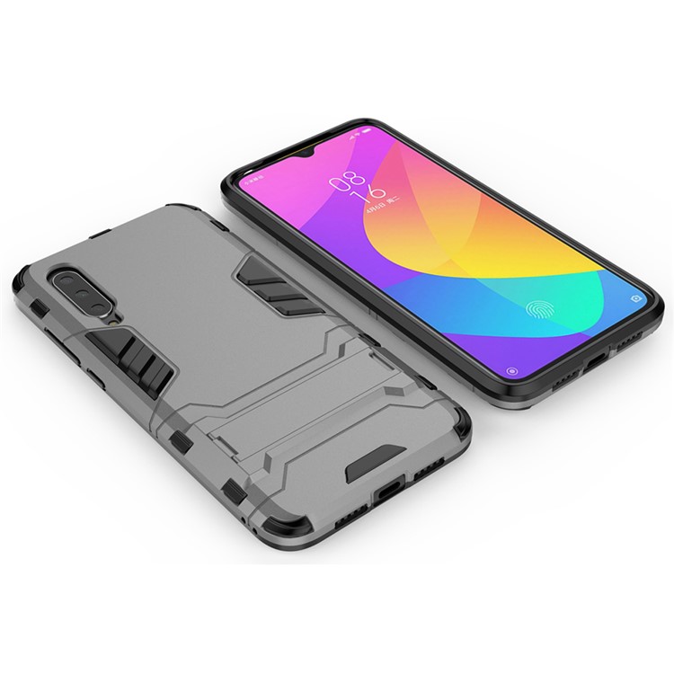 Plastic + TPU Hybrid Case with Kickstand for Xiaomi Mi 9 Lite/ Mi CC9/ Mi CC9 Meitu Edition - Grey-4