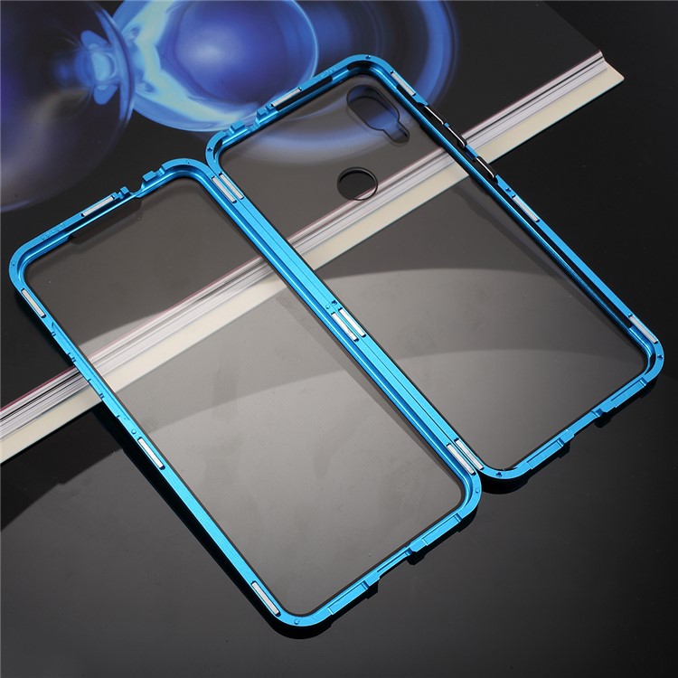 Metal Magnetic Frame + Glass Back Phone Case Detachable Cover for Xiaomi Redmi Note 7/ Note 7 Pro (India) / Note 7S - Blue-10