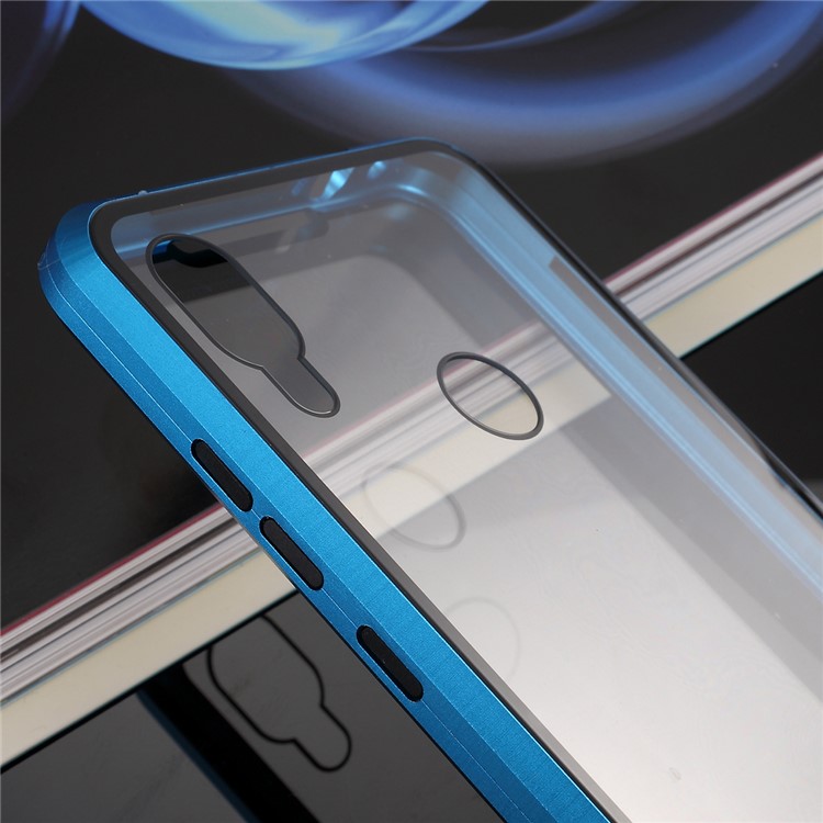 Metal Magnetic Frame + Glass Back Phone Case Detachable Cover for Xiaomi Redmi Note 7/ Note 7 Pro (India) / Note 7S - Blue-9