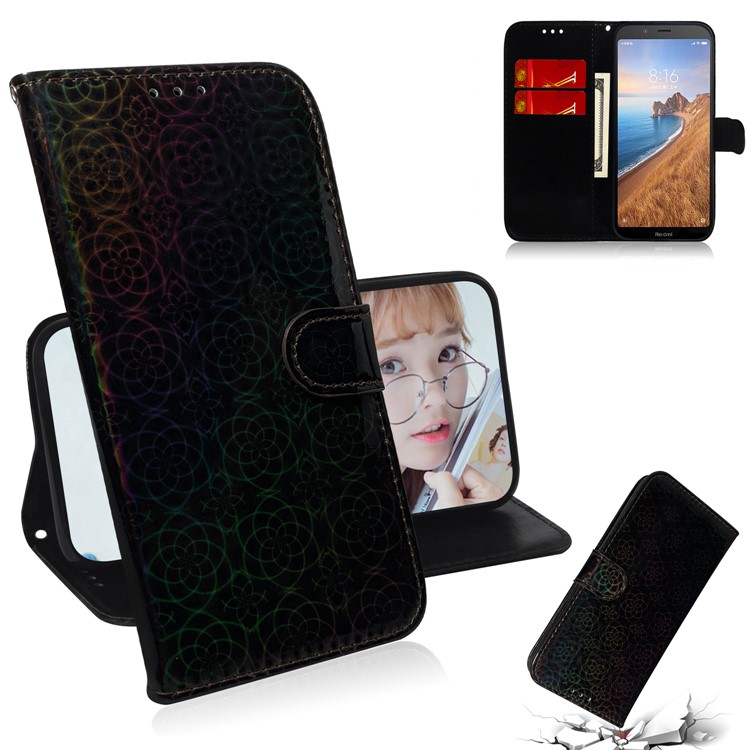 Flower Pattern Leather Wallet Stand Case for Xiaomi Redmi 7A - Black-1