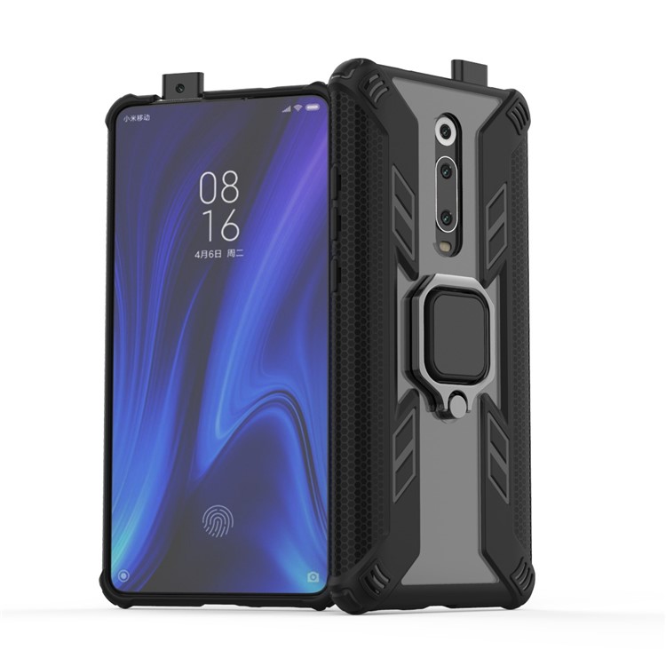 Warrior Style Rotating Ring Kickstand PC+TPU Hybrid Phone Case for Xiaomi Redmi K20 Pro - Black-2