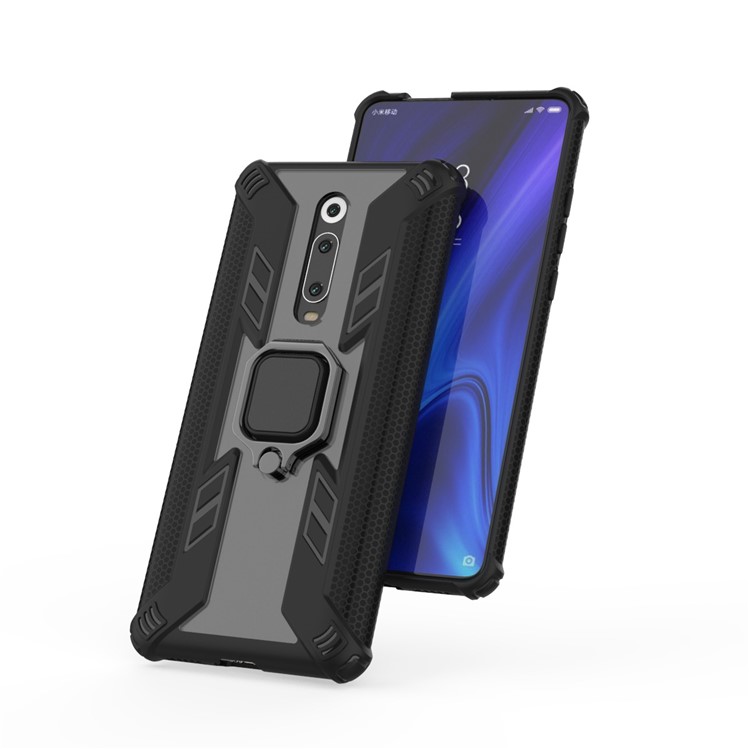 Warrior Style Rotating Ring Kickstand PC+TPU Hybrid Phone Case for Xiaomi Redmi K20 Pro - Black-3