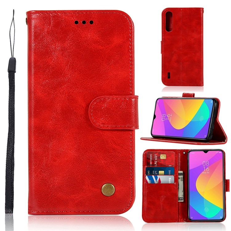 Retro Leather Wallet Case Shell for Xiaomi Mi CC9e / Mi A3 - Red-1