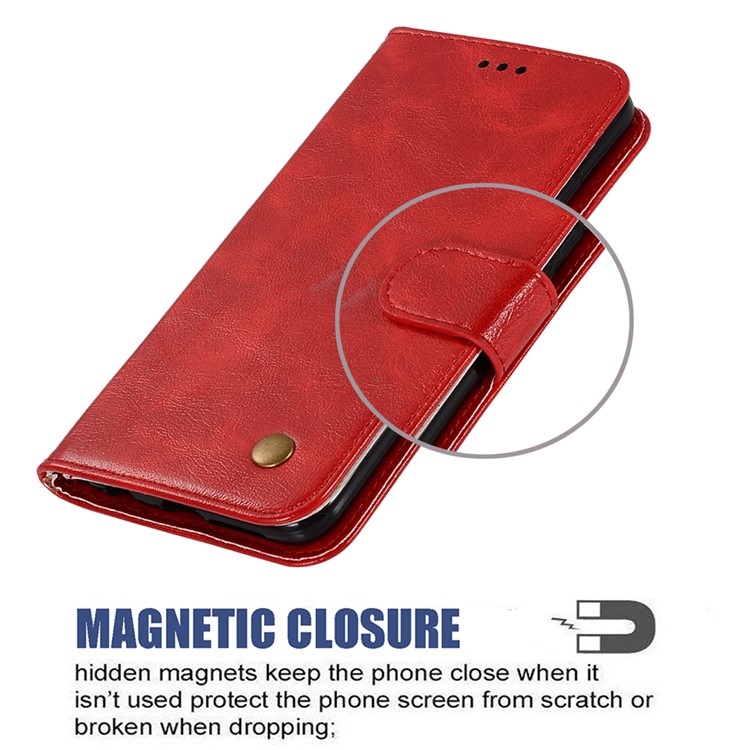 Retro Leather Wallet Case Shell for Xiaomi Mi CC9e / Mi A3 - Red-3