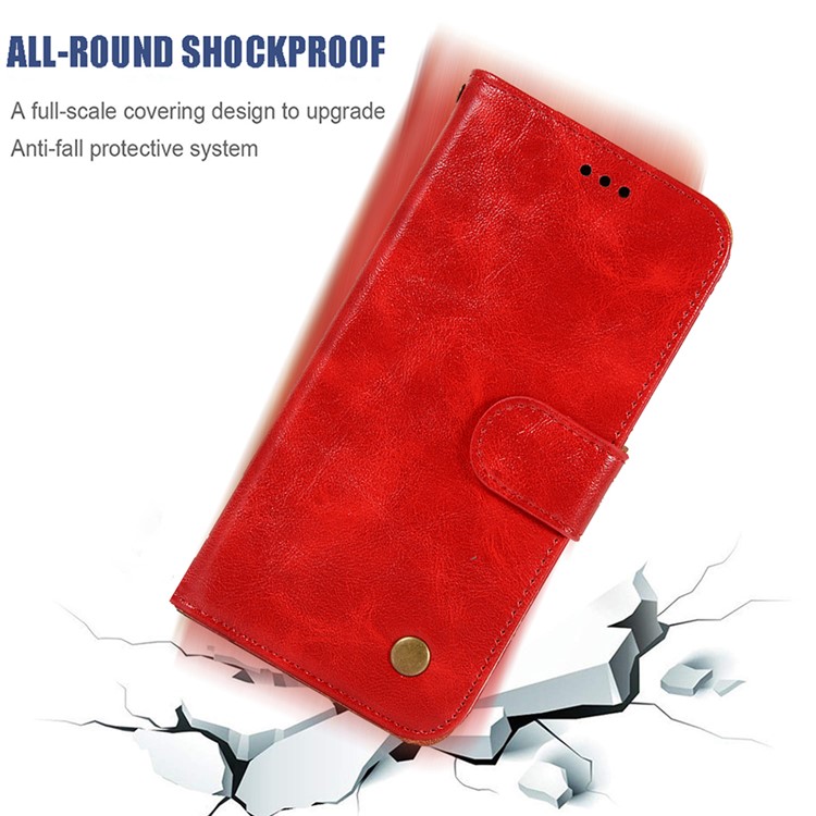 Retro Leather Wallet Case Shell for Xiaomi Mi CC9e / Mi A3 - Red-4