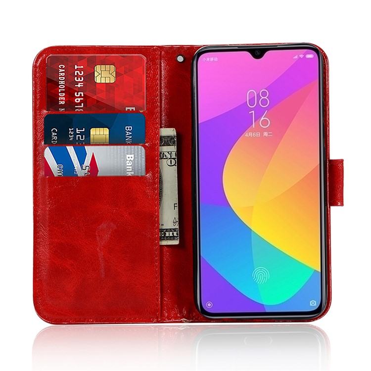 Retro Leather Wallet Case Shell for Xiaomi Mi CC9e / Mi A3 - Red-8