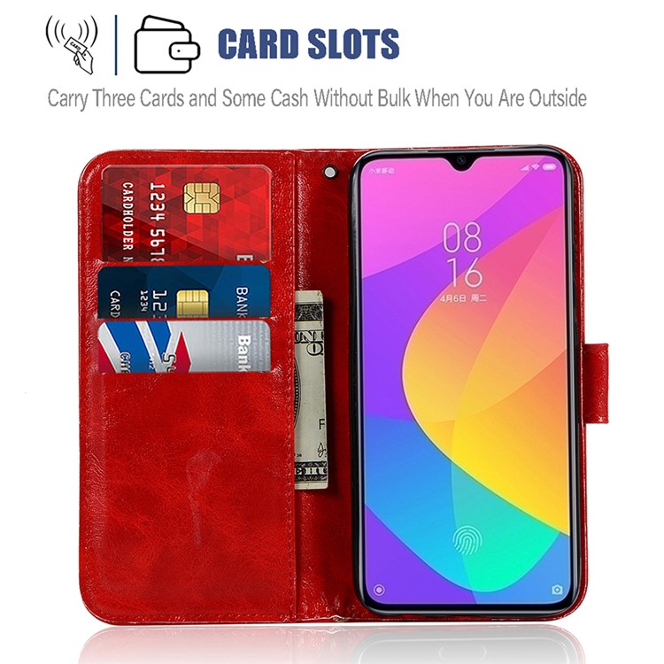 Retro Leather Wallet Case Shell for Xiaomi Mi CC9e / Mi A3 - Red-9