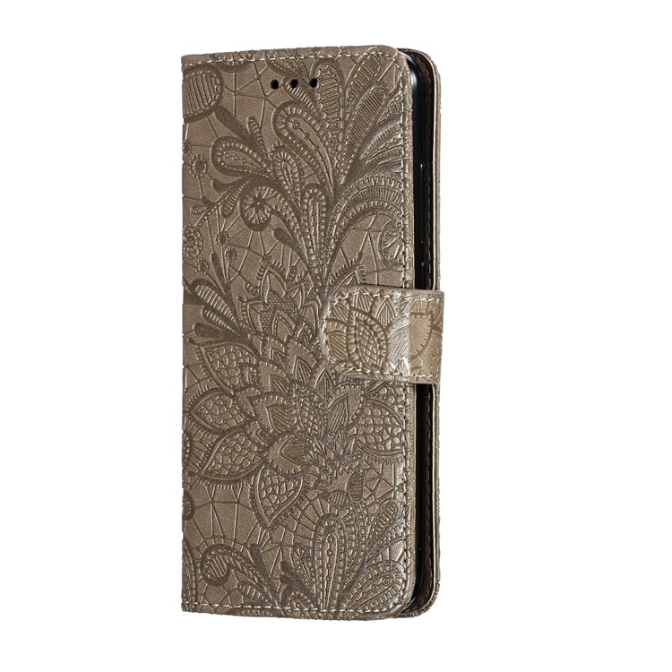 Imprinted Lace Flower Style Leather Wallet Casing for Xiaomi Mi CC9e / Mi A3 - Brown-3