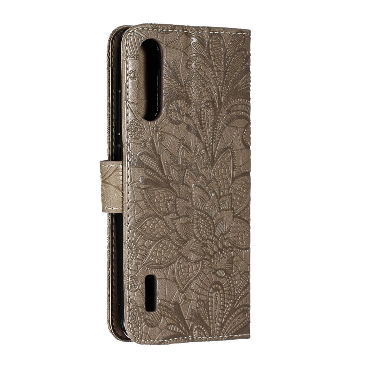 Imprinted Lace Flower Style Leather Wallet Casing for Xiaomi Mi CC9e / Mi A3 - Brown-4