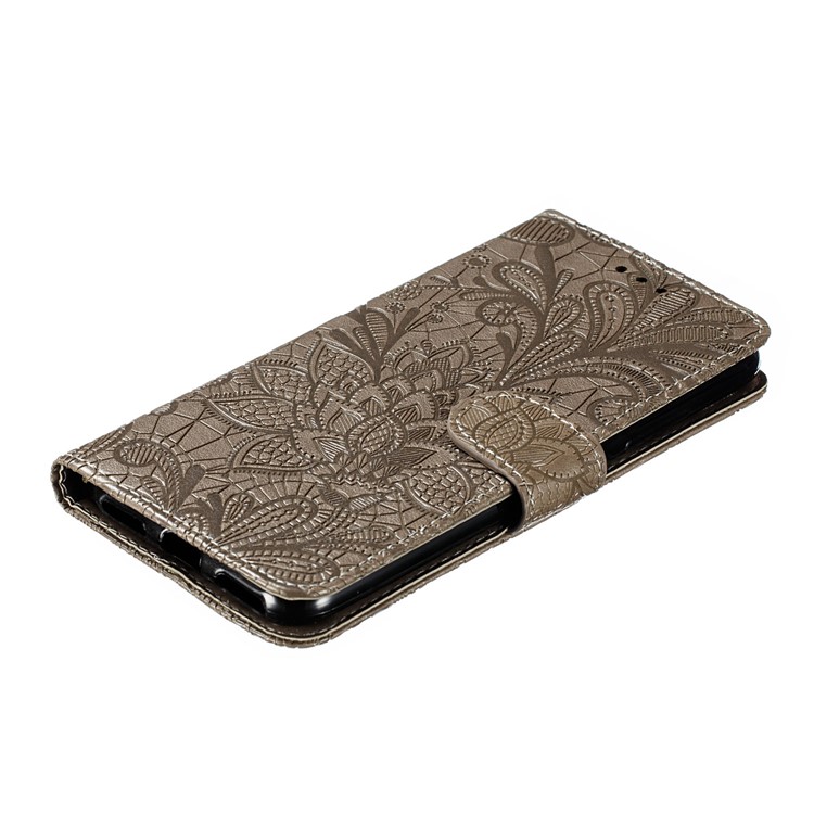 Imprinted Lace Flower Style Leather Wallet Casing for Xiaomi Mi CC9e / Mi A3 - Brown-8