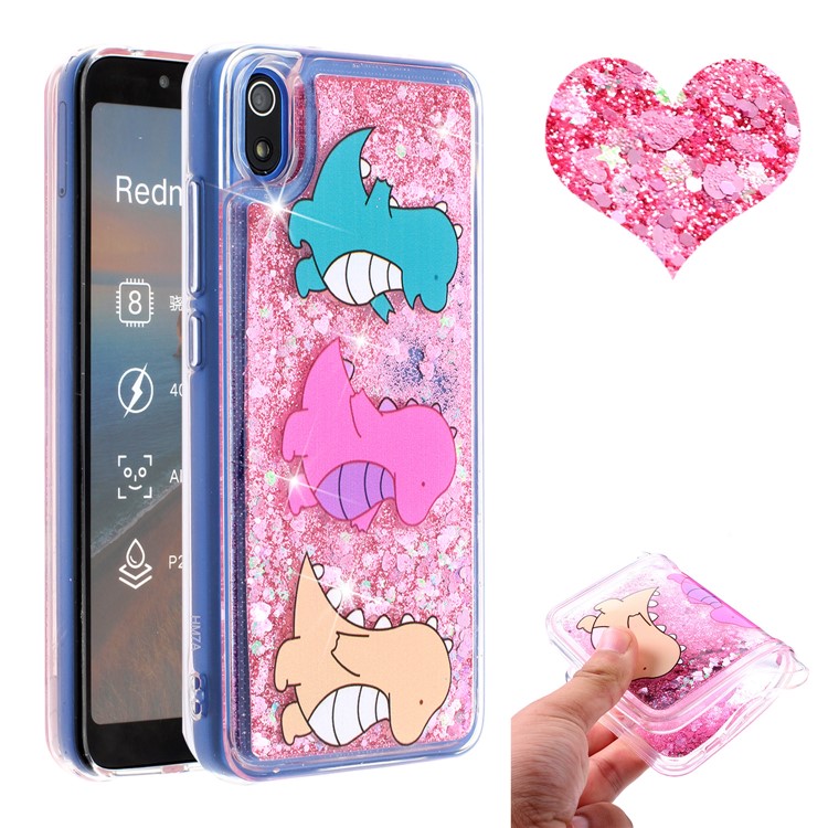 Embossed Style Glitter Powder Quicksand TPU Phone Case Shell for Xiaomi Redmi 7A - Cute Dinosaur-1