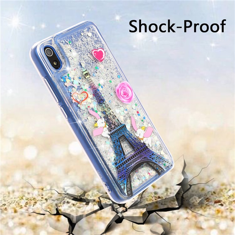 Embossed Style Glitter Powder Quicksand TPU Phone Case Shell for Xiaomi Redmi 7A - Eiffel Towel-3