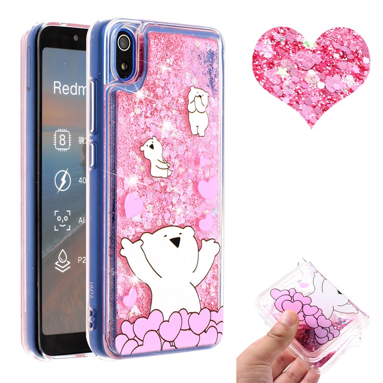 Embossed Style Glitter Powder Quicksand TPU Phone Case Shell for Xiaomi Redmi 7A - Bear and Heart-1