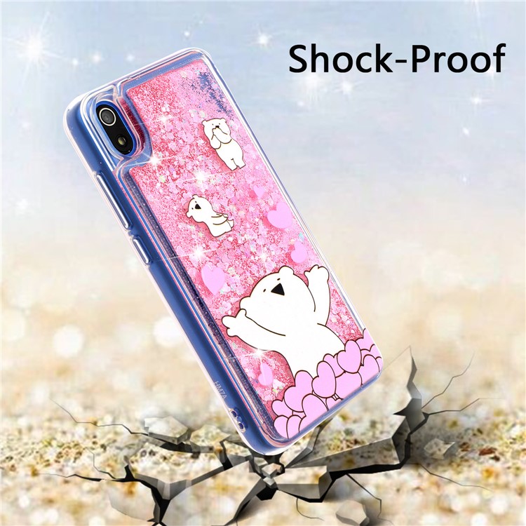 Embossed Style Glitter Powder Quicksand TPU Phone Case Shell for Xiaomi Redmi 7A - Bear and Heart-3