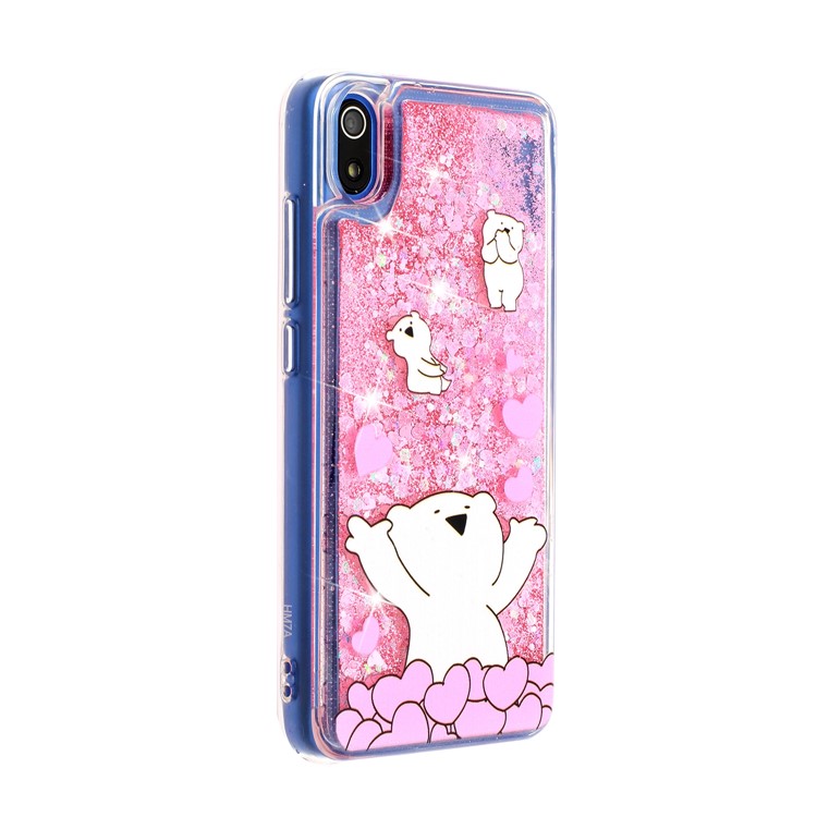 Embossed Style Glitter Powder Quicksand TPU Phone Case Shell for Xiaomi Redmi 7A - Bear and Heart-4