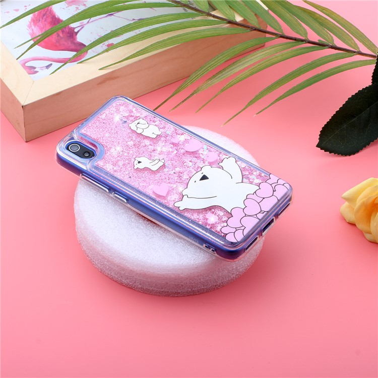Embossed Style Glitter Powder Quicksand TPU Phone Case Shell for Xiaomi Redmi 7A - Bear and Heart-7