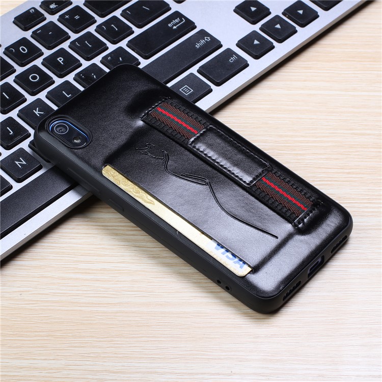 Card Holder PU Leather Phone Shell Cover for Xiaomi Redmi 7A - Black-2