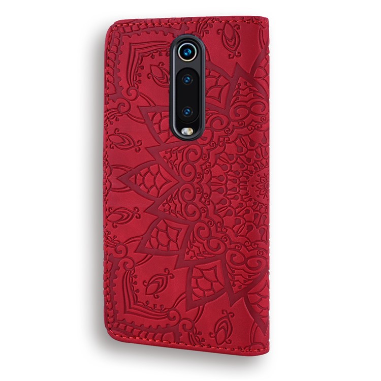 Imprint Mandala Flower Stand Wallet Leather Case Shell Cover for Xiaomi Redmi K20/Redmi K20 Pro/Mi 9T/Mi 9T Pro - Red-4