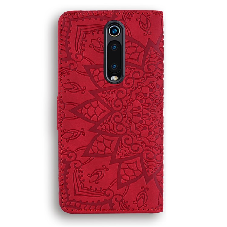 Imprint Mandala Flower Stand Wallet Leather Case Shell Cover for Xiaomi Redmi K20/Redmi K20 Pro/Mi 9T/Mi 9T Pro - Red-6