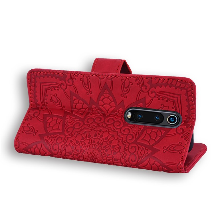 Imprint Mandala Flower Stand Wallet Leather Case Shell Cover for Xiaomi Redmi K20/Redmi K20 Pro/Mi 9T/Mi 9T Pro - Red-9