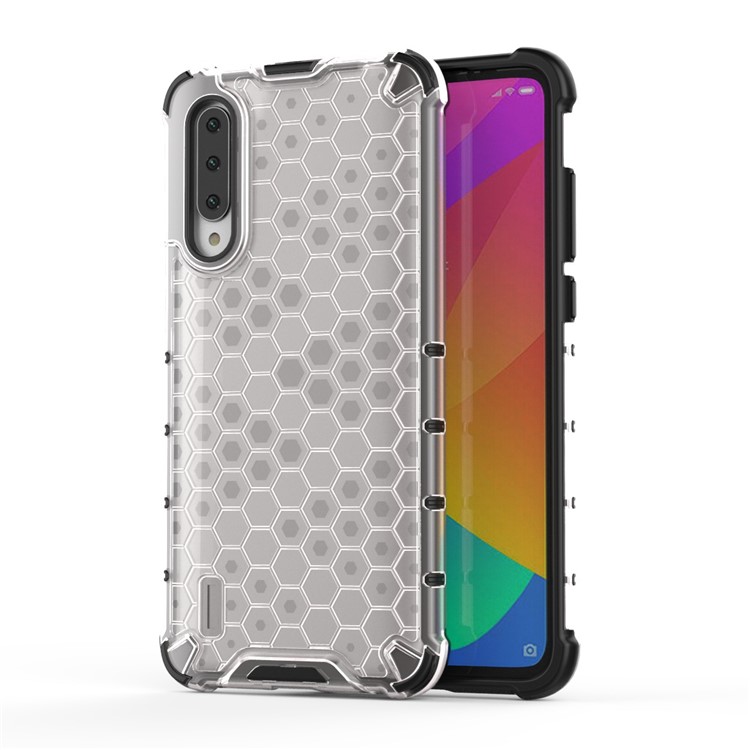 TPU à Prova de Choque de Padrão de Favo de Mel + Shell Híbrido Para Xiaomi Mi Cc9 / Mi CC9 Meitu Edition/ Mi 9 Lite - Branco