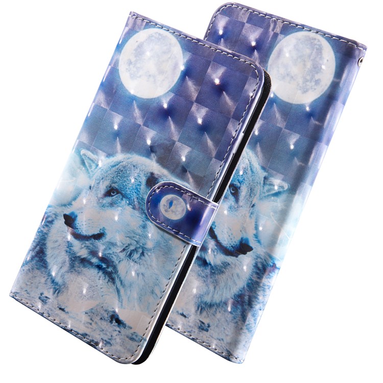 Printing Style Light Spot Decor Leather Wallet Phone Cover for Xiaomi Mi CC9e / Mi A3 - Moon and Wolf-4