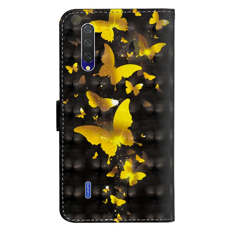 Printing Style Light Spot Decor Leather Wallet Phone Cover for Xiaomi Mi CC9e / Mi A3 - Golden Butterfly-3