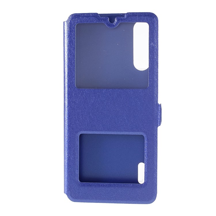 Silk Texture Dual Window Leather Stand Case for Xiaomi Mi CC9e / Mi A3 - Blue-1