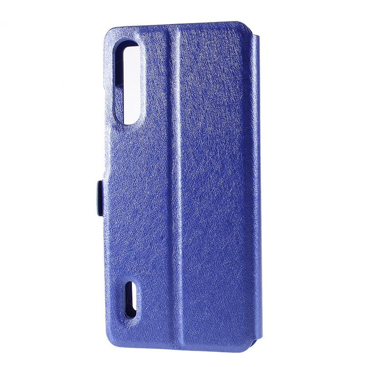 Silk Texture Dual Window Leather Stand Case for Xiaomi Mi CC9e / Mi A3 - Blue-3