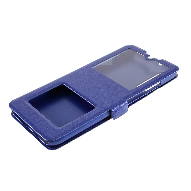 Silk Texture Dual Window Leather Stand Case for Xiaomi Mi CC9e / Mi A3 - Blue-5